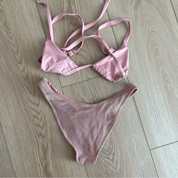 Kinilife XS/S pink shimmery glimmer bikini triangle top and bottoms - Picture 9 of 10